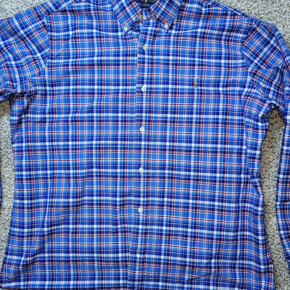 Mens Polo Ralph Lauren Classic-Fit Long Sleeve Shirt Blue Size XL - Picture 2 of 7